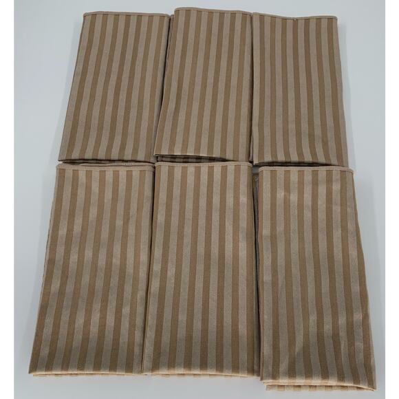 Cloth Napkins Set Of 6 Gold Beige Square Striped Cotton Rolled Hem Table Linens - Picture 2 of 4